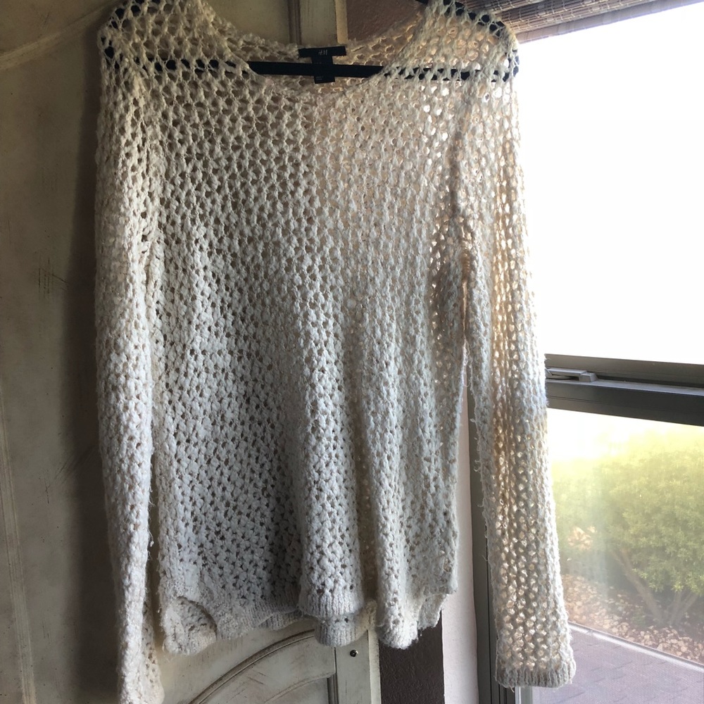 H&M White & Gold Wide Knit Sweater M